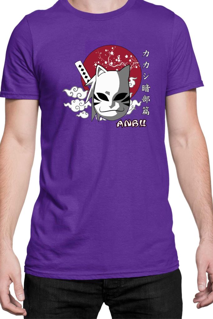 Herren T-Shirt Japan Manga Anime Comics Animation Naruto Anbu Ninja Mask, Man M / Lila