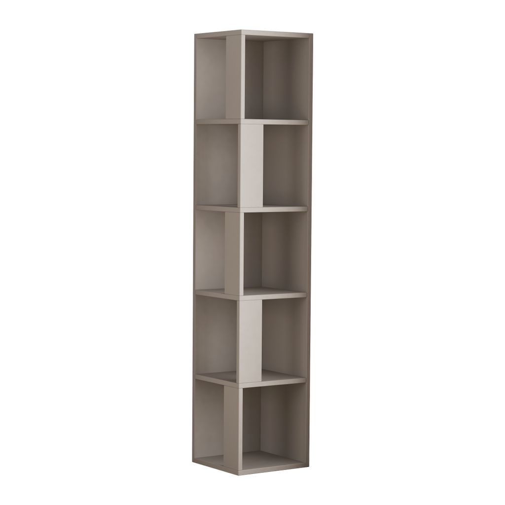 A tall, narrow, modular bookshelf with multiple cubbies.
