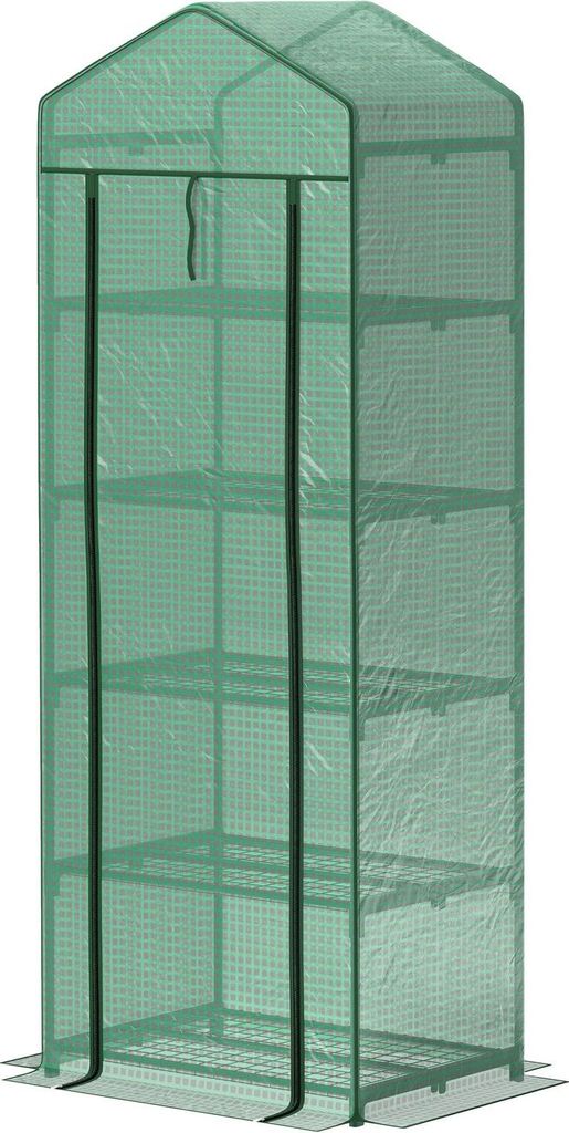 Gewächshaus mit Rolltür, Regale, winterfest Foliengewächshaus aus Stahl, Treibhaus für Balkon, Garten, Tomatenhaus 69 x 49 x 193 cm, Tomatengew...