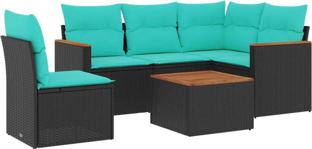 vidaXL 6-teiliges Gartensofa-Set mit Kissen, schwarzes Polyrattan
