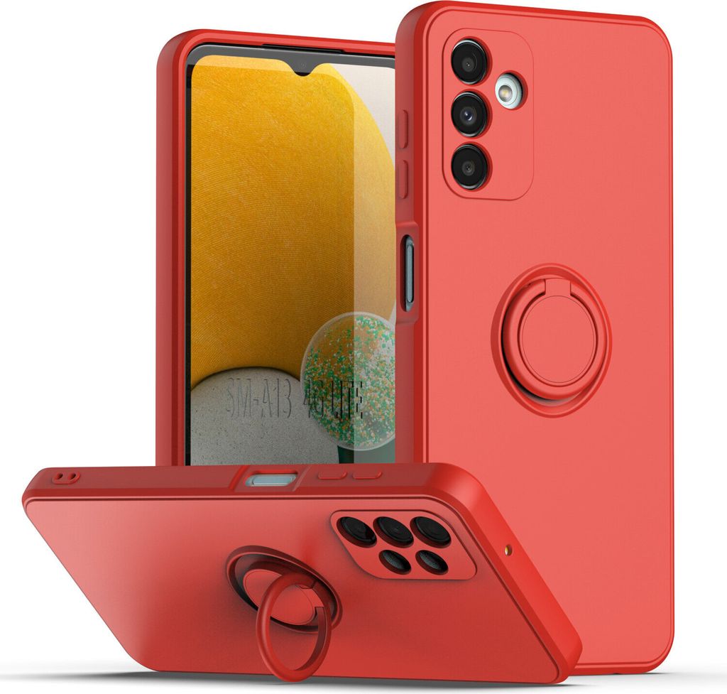 Samsung A13 5G Handyhülle, Ring Halter Ständer Kratzfeste Weiche Silikon schutzhülle für Samsung Galaxy A13 5G Rot