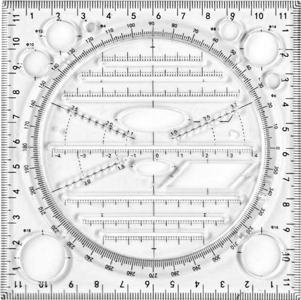 Präzisionsskala Messung der Lineal Runde Ecke Kunststoff Breites Anwendung Geometrische Lineal -Zeichnungswerkzeuge-Schwarz