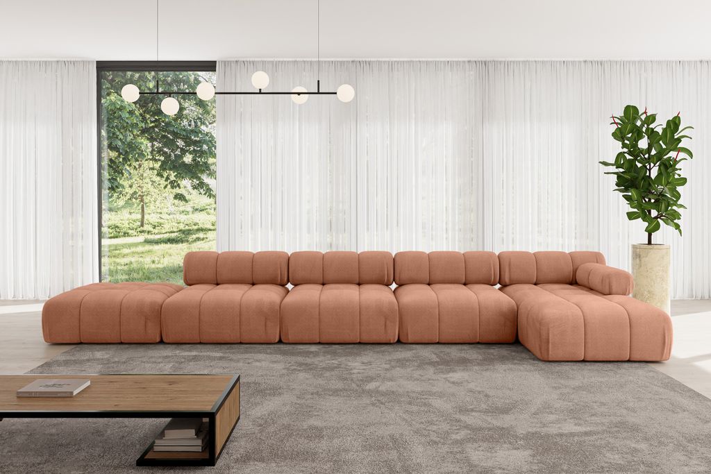 ALTDECOR Modulares Sofa Ecksofa in L-Form - Lizur-L3 - 475x160x70 cm Apricot Corner modular Sofa Eckcouch Couch Wohnlandschaft Cauchsofa Polstersofa