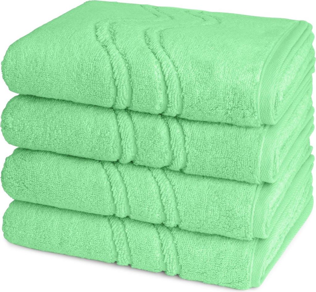 Ross Cashmere feeling 4 X Handtuch im Set Walkfrottee aus Baumwolle 520 g/m², Weich saugstark mit Aufhänger Kordel, Wellenmuster und gewebte Bord...