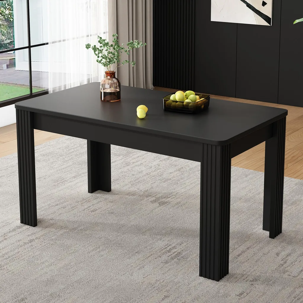 Table de salle à manger moderne rectangulaire noire stable et élégante