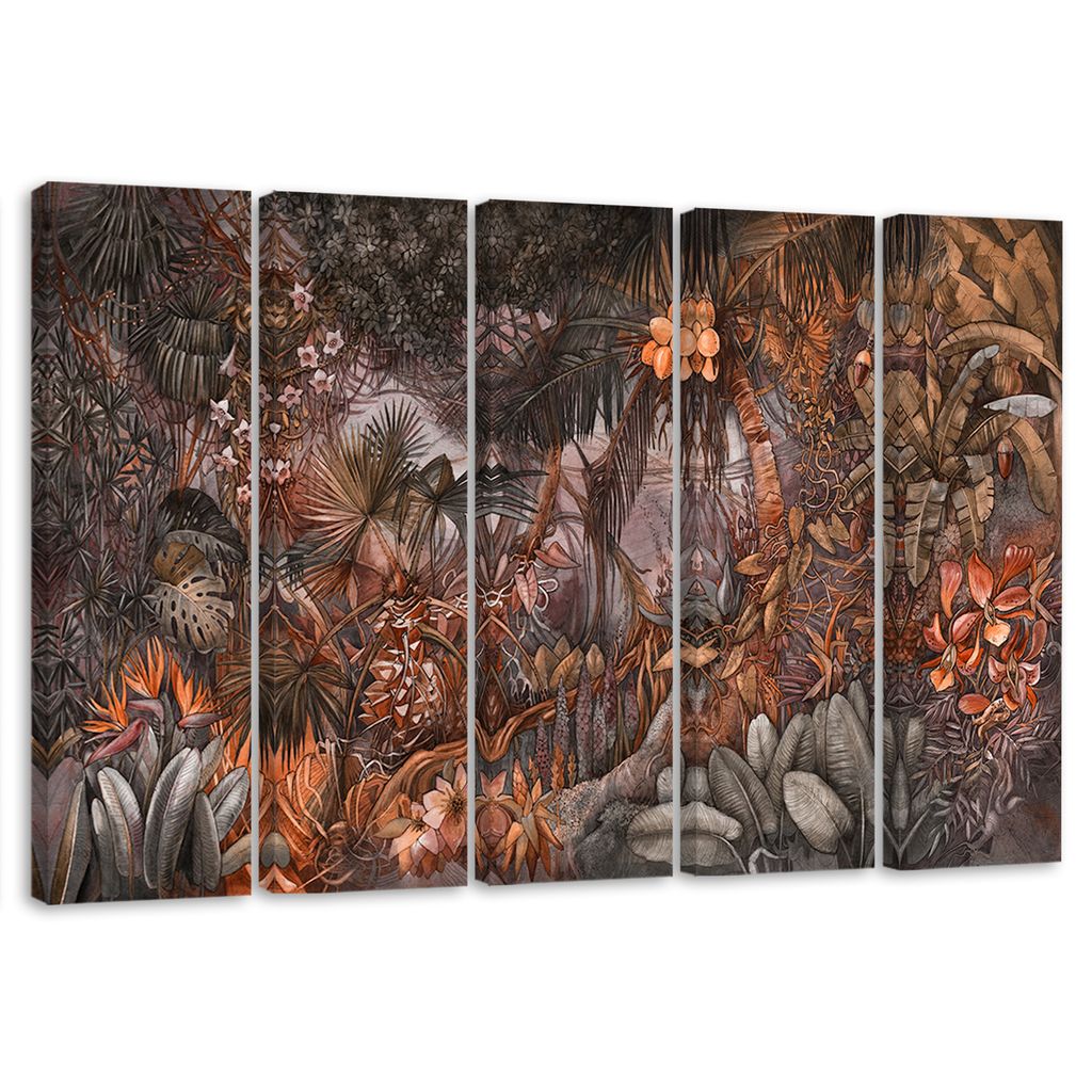 5-teiliges leinwandbild tiefer dschungel 100x70 cm Feeby braun wandbild bereit zum aufhängen