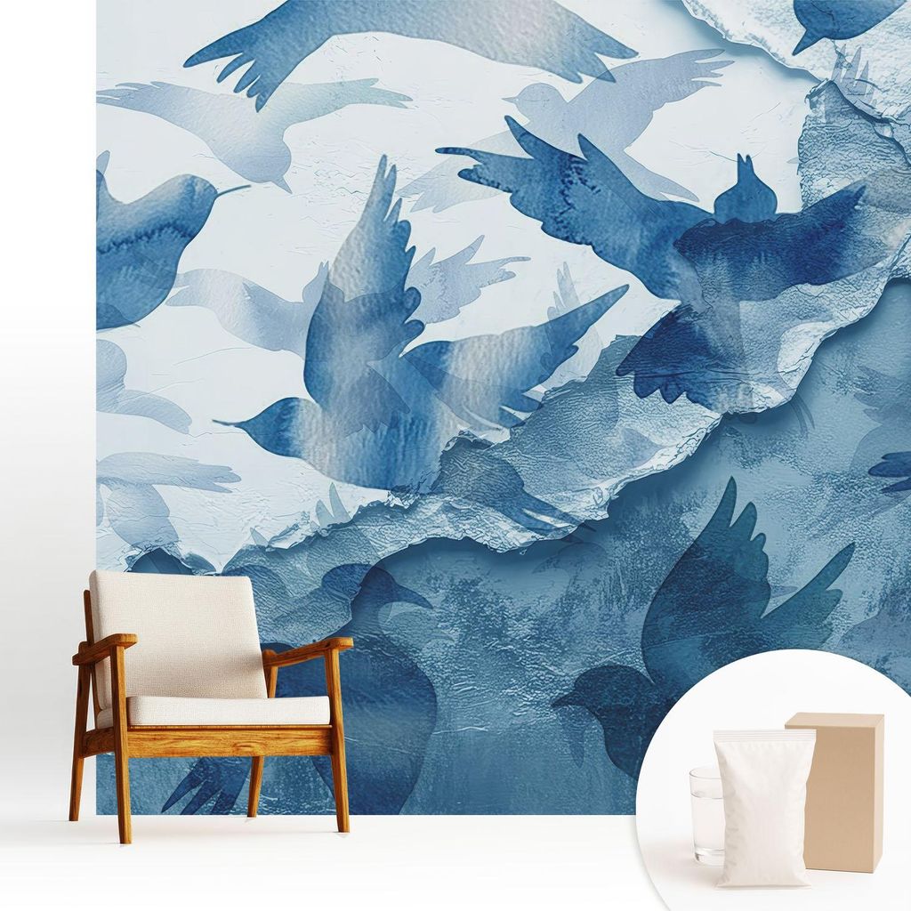 Fototapete - 250x250 cm - Tapete - Wandtapete - Wandbilder - Dekofolie - Tapete Folie - Wand - Dekoration - Wohnzimmer - Dynamische Vögel