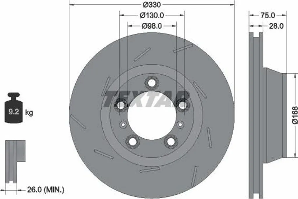 Disque de frein Panamera pour remplacement standard Textar 92220607 OE
