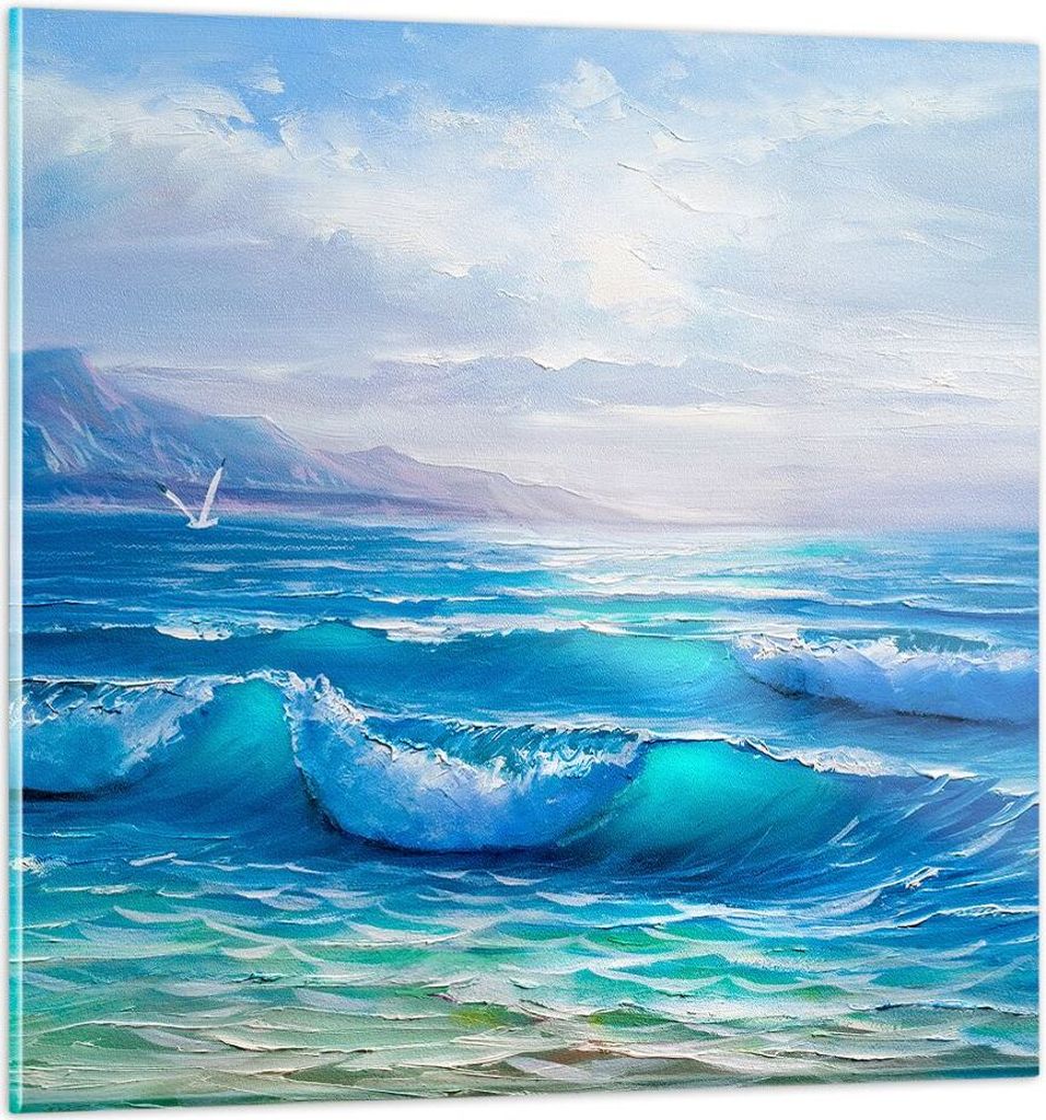 Bilder auf glas - Meer Welle Möwe - 40x40cm - Glasbilder - Wandbilder - Kunstdruck - zum Aufhängen bereit - Wanddekoration aus Glas - Glas Bilder...