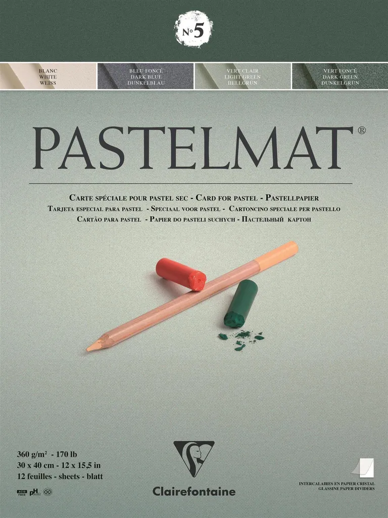 Bloc Pastelmat N°5 360g 30x40cm Surface Veloutée Clairefontaine 12 FLS