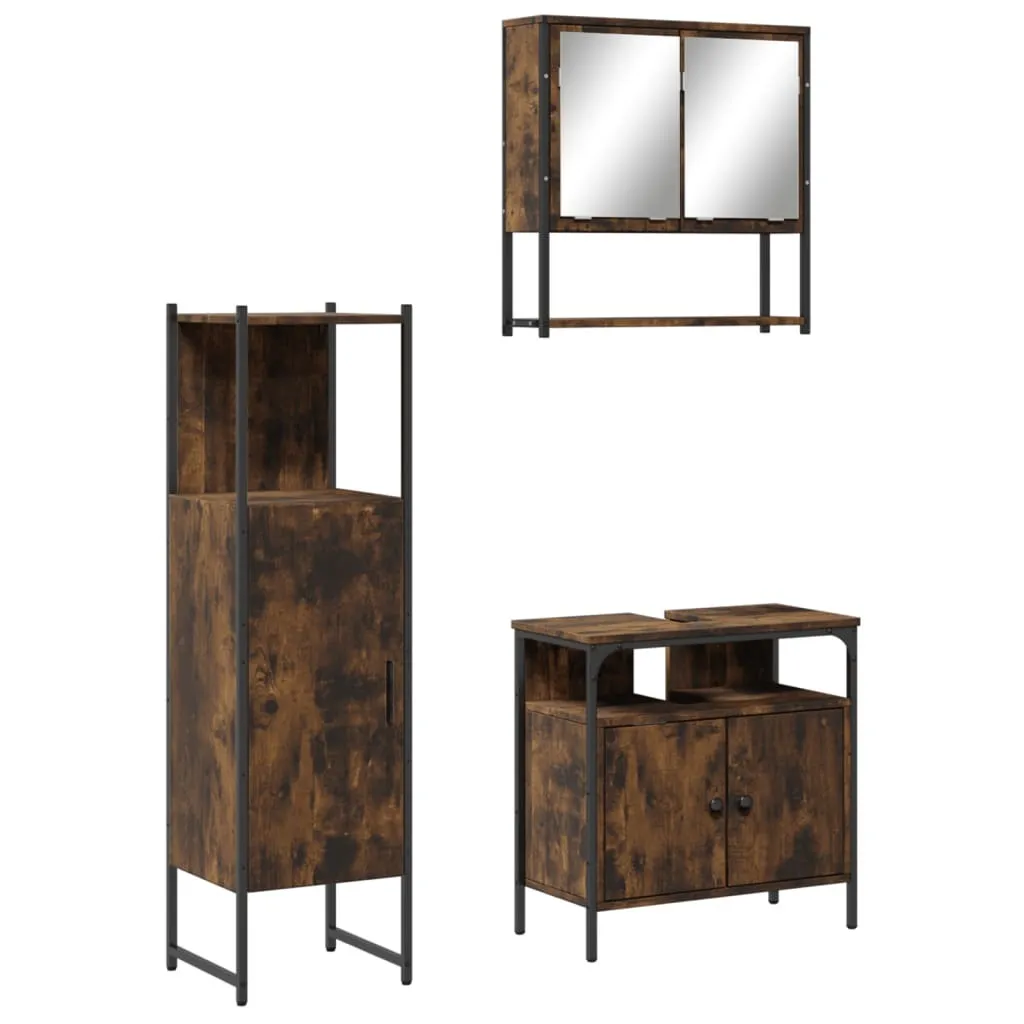Set Mobili Bagno vidaXL 3 Pezzi Quercia Affumicata | Design e Qualità