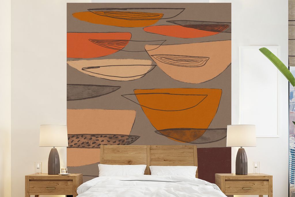 MuchoWow Fototapete für Wohnzimmer oder Schlafzimmer Wandtapete Vinyl Motivtapete Abstrakt - Vintage - Formen - Pastell - 180x220 cm - Tapezierp...
