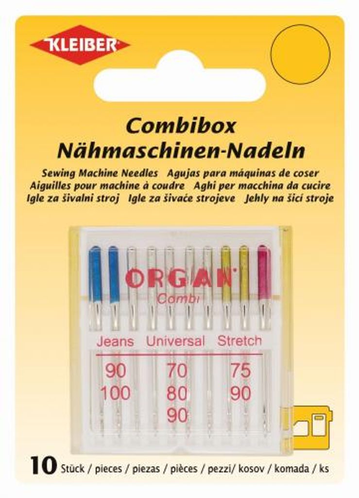 Product packaging for sewing machine needles.