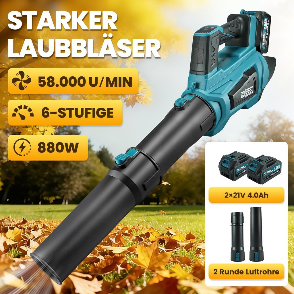 21V Groß Gebläse Bläser Laubbläser Laubgebläse Mit 2xAkkus Kompatibel mit Makita 18V Akku
