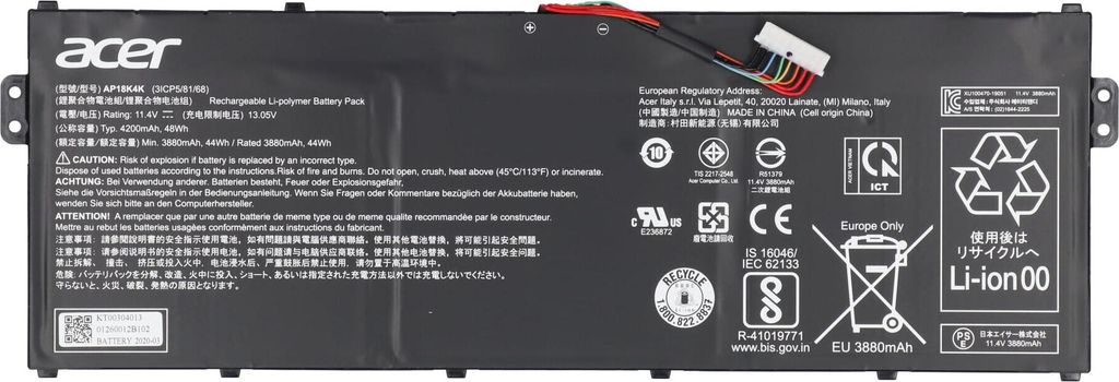 Acer Laptop-Akku 4200 mAh 11,40 V Li-Polymer