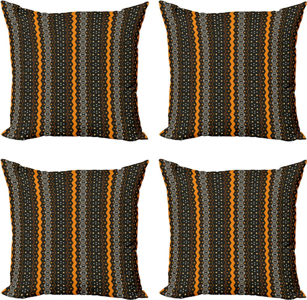 ABAKUHAUS Abstrakt Kissenbezug Set (4 Stück), Volk, Moderner Doppelseitiger Digitaldruck, 50 cm x 50 cm, Marigold und Schwarz