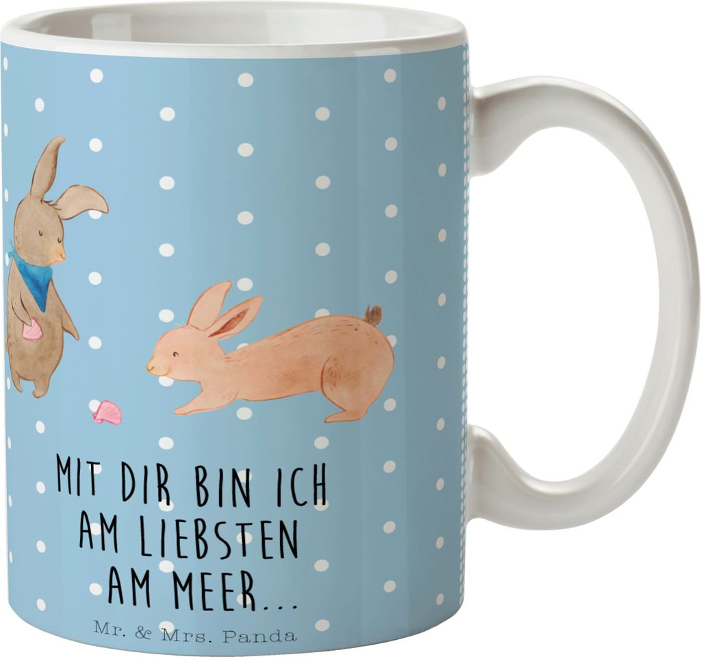 Mr. & Mrs. Panda Teetasse Hasen Muschel - Blau Pastell - Geschenk, Meer, Kaffeebecher, Muttertag, Tasse, Freundinnen, Best Friends, Kaffeetasse, Be...