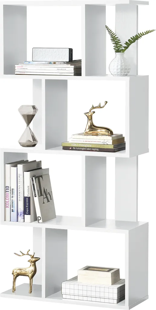 Étagère à médias blanche en bois mélaminé avec 4 compartiments