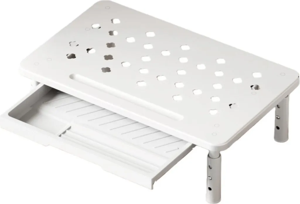INF Support d'écran Blanc avec Tiroir - Rehausseur de Bureau Ergonomique