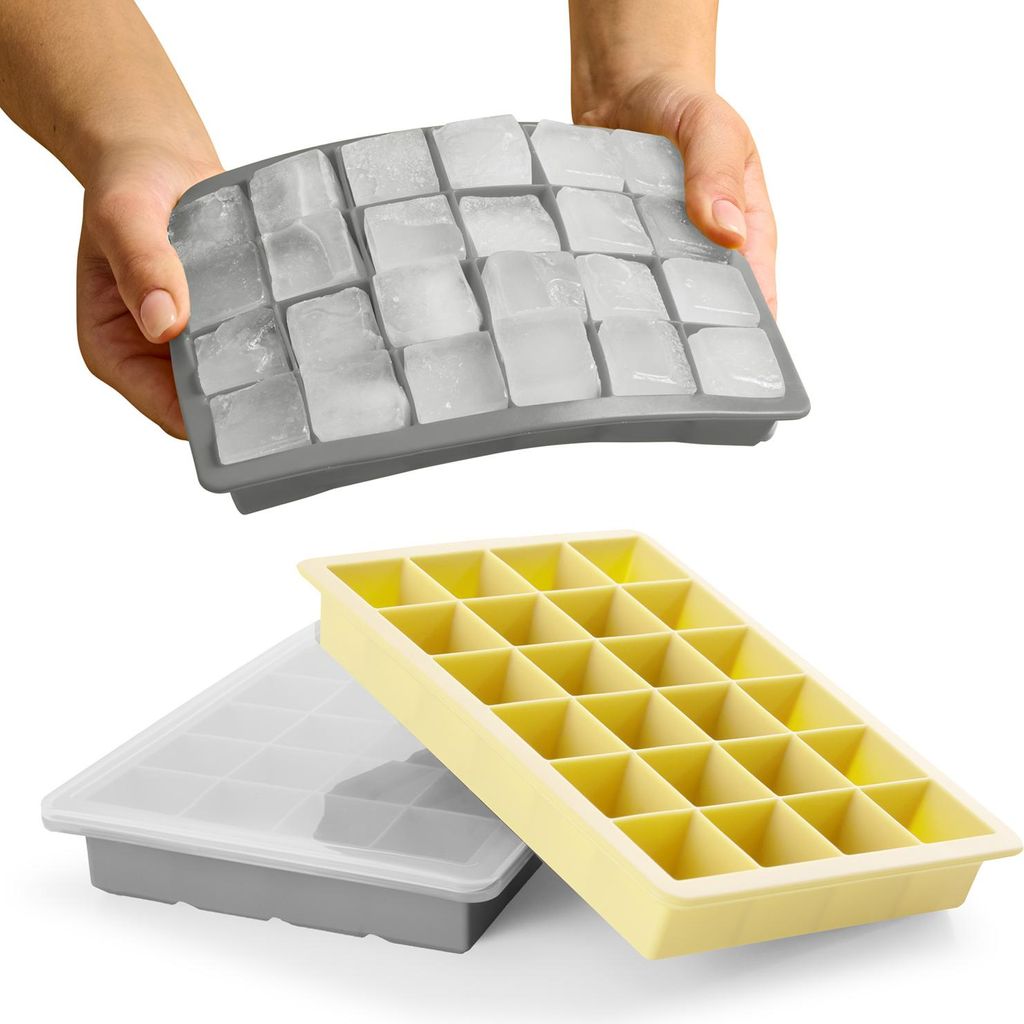 Blumtal Eiswürfelformen Silikon 3er Set - 24er Eiswürfelform mit Deckel - BPA-freie Silikon Eiswürfelform - Grau + Grau + Gelb