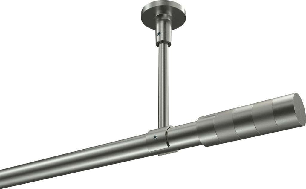 Interdeco Gardinenstange / Vorhangstange Edelstahl-Optik, Typ Sonette Mavell (Zylinder Bicolor) ohne Ringe, Deckenmontage, 20 mm Ø 1-läufig, 320 cm
