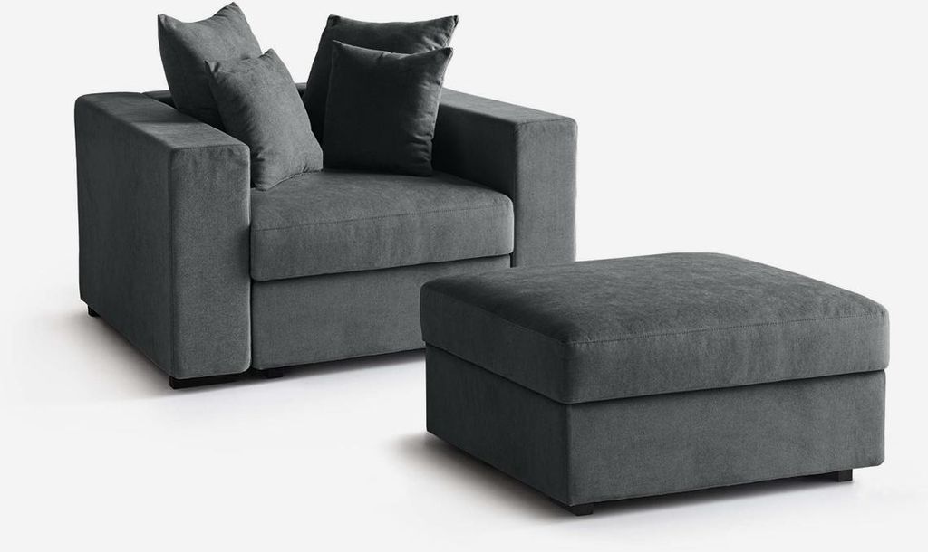 Modulare Sessel mit abnehmbaren Kissen, Pouf und Armlehnen Cortina L - Grau