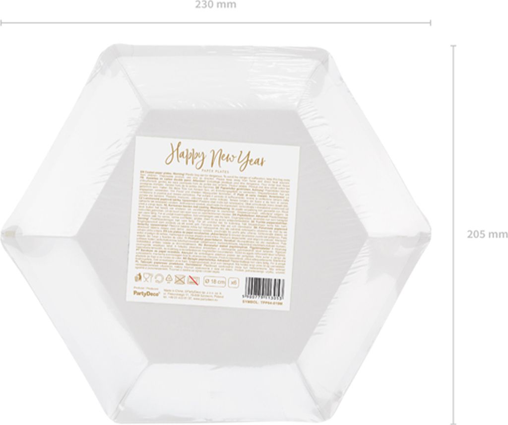 6 Piatti Di Carta Oro Per Capodanno, 20 Cm, Forma Ottagonale Con Scritta Happy New Year, Eleganti E Pratici Per La Tavola Delle Feste
