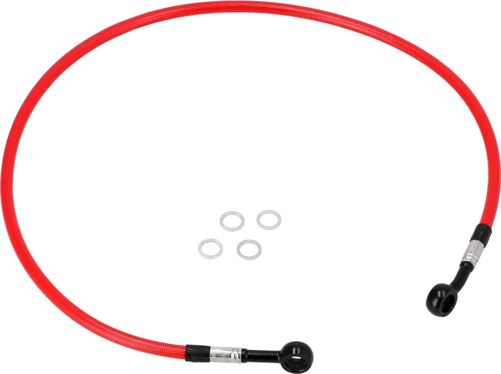 Tuyau de frein flexible acier 750mm rouge raccord 0/20 degré moto