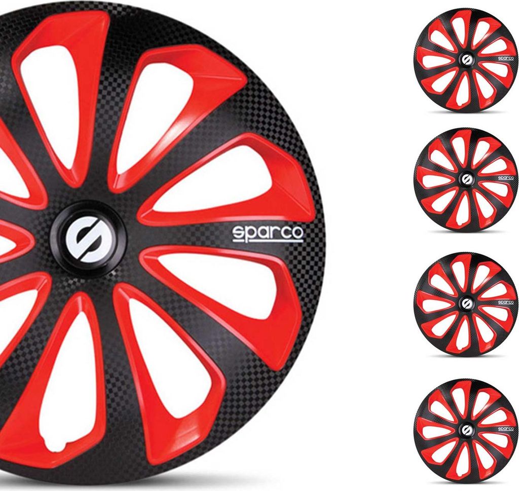 Sparco Radkappen 15 Zoll Sicilia Schwarz Rot Carbon 4tlg Produktbild 