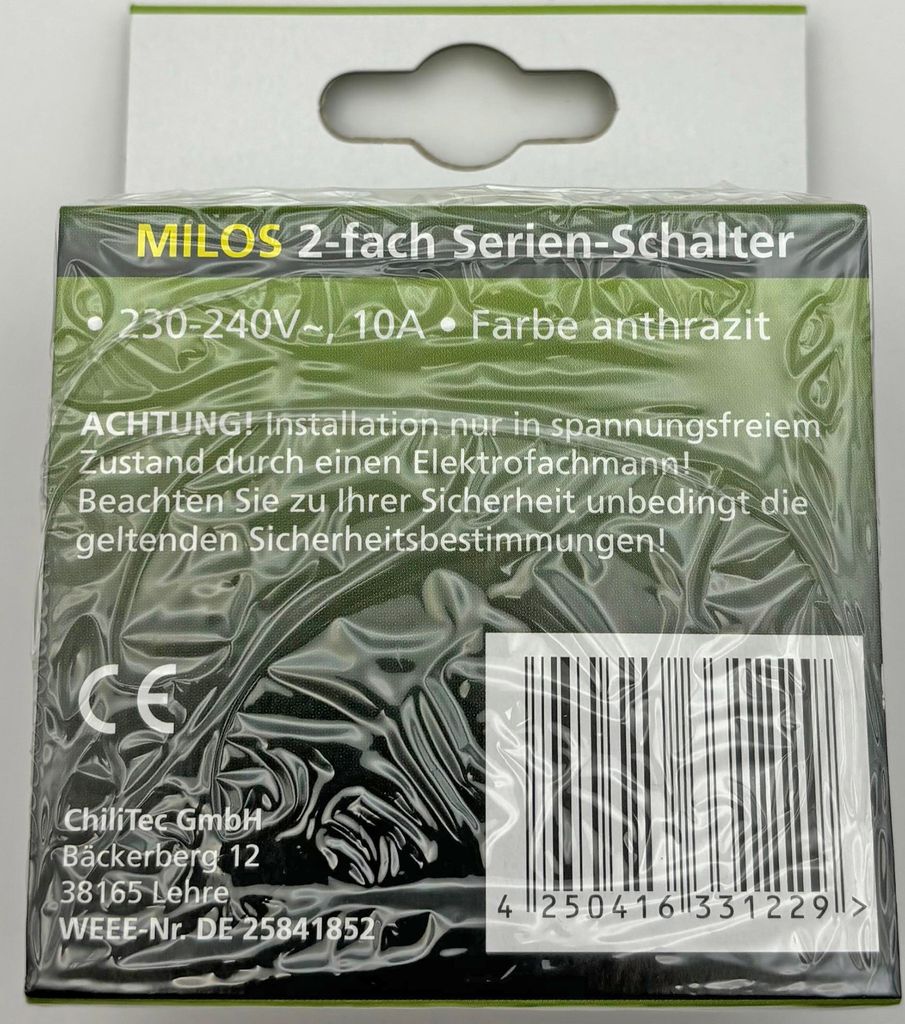 MILOS Serien-Schalter 2-fach, Anthrazit 250V/ 10A, inkl. Produktbild 5