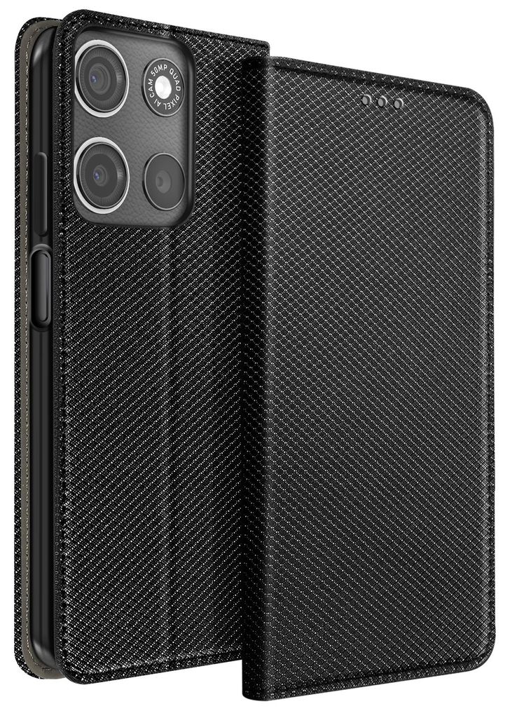Mayaxess, Etui mit Kartenfach und Ständer in Rillenoptik für Motorola Moto G17, Schwarz