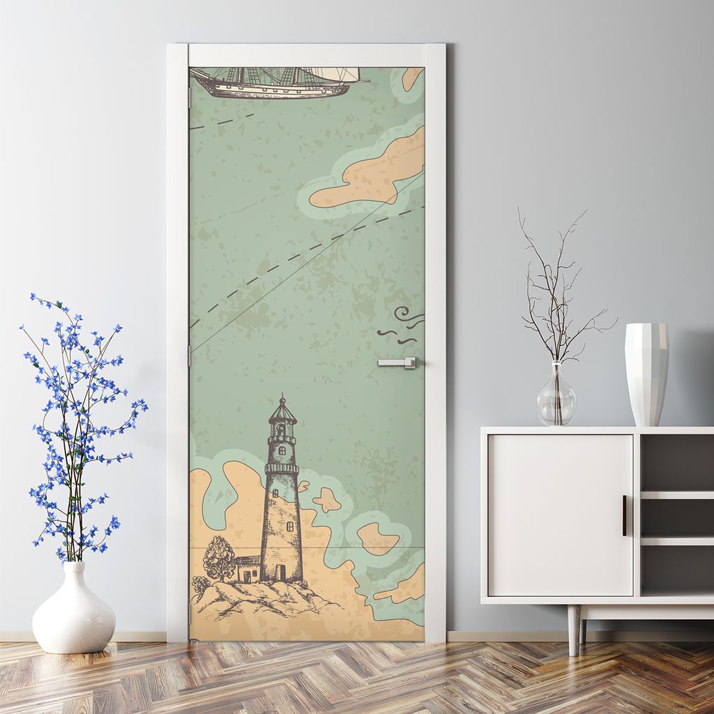 Dekorative Tür Wandaufkleber Wandtattoo selbstklebend dekoration Schatzkarte Alte 77 x 200 cm