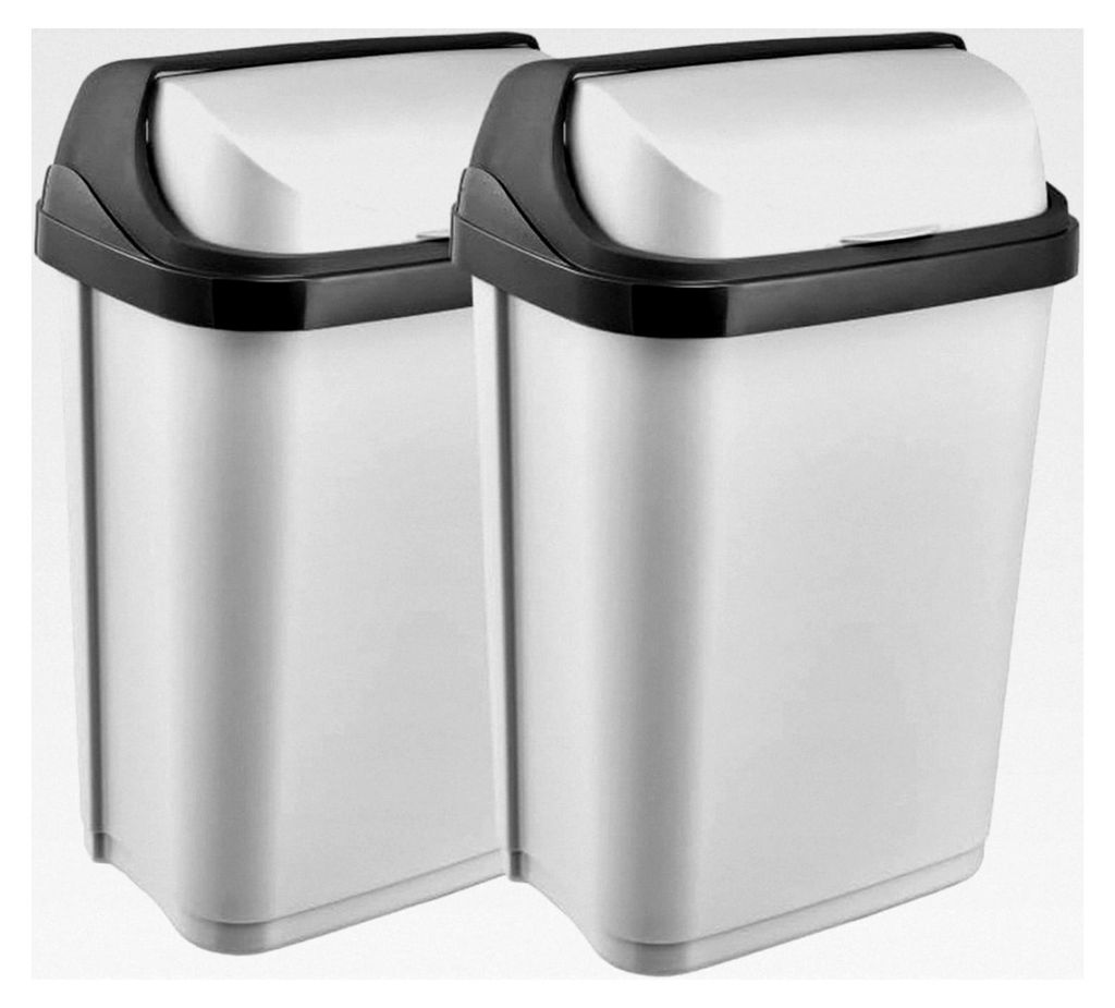 Rasmus 2X Abfallbehälter mit Rolldeckel, 10 l, 25,5 x 19 x 39 cm, Lichtsilber