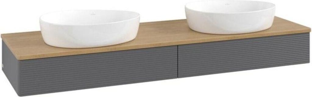 V&B Waschtischunterschrank mit Frontstruktur Antao 160x50cm, WBP hon. Oa, Anthrac. m Lac