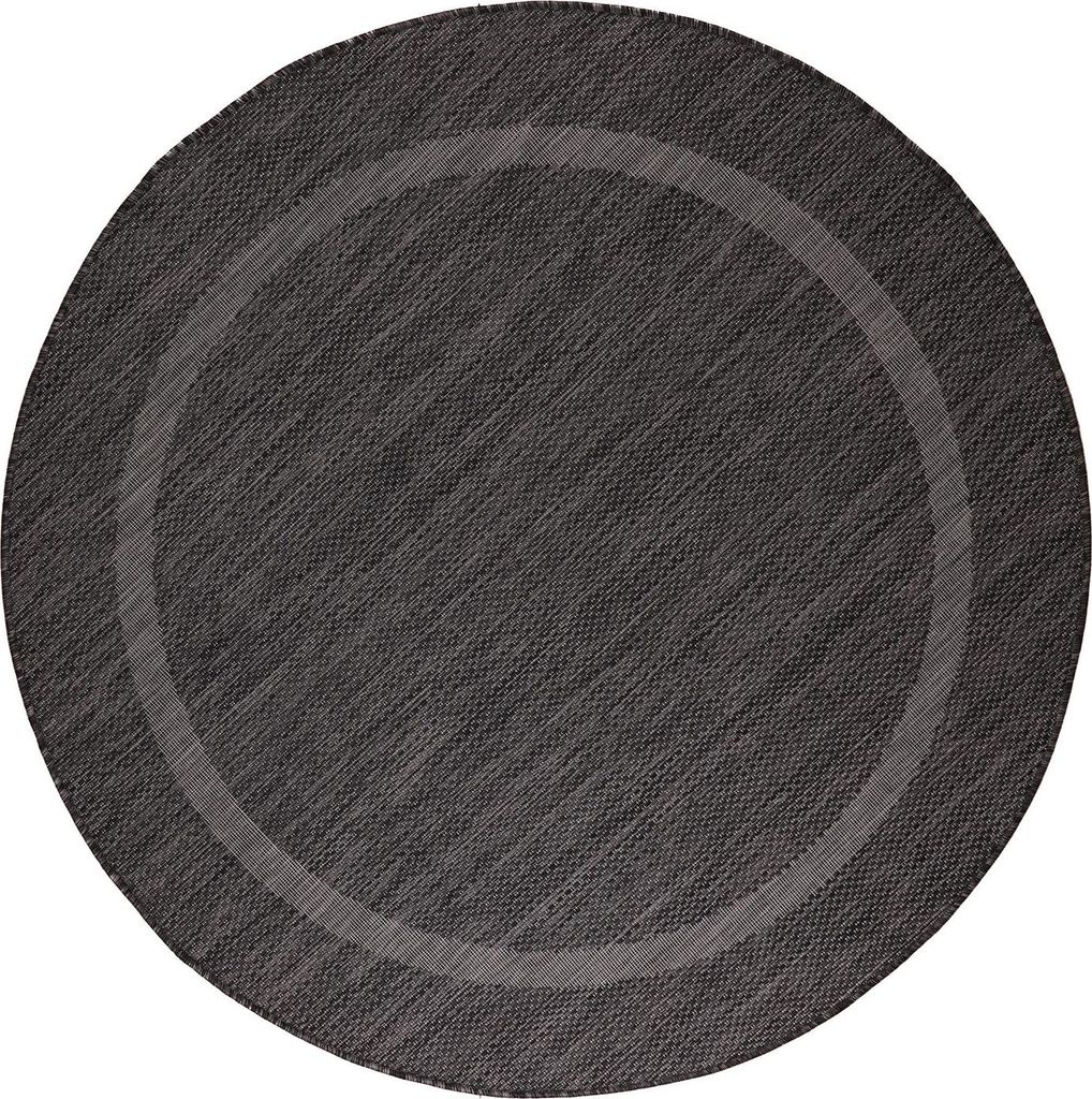 Carpetsale24 In- & Outdoor Teppich - Wetterfestes Flachgewebe in Sisal-Optik mit Bordüre, Küchenteppich, Terrasse, Wohnzimmer Grösse: 160 cm Rund