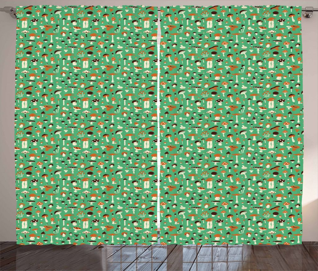 ABAKUHAUS Pilz Rustikaler Gardine, Amanita und Russule, Schlafzimmer Kräuselband Vorhang mit Schlaufen und Haken, 280 x 225 cm, Dunkelorange Siege...