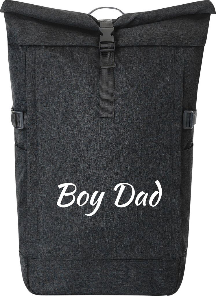 Huuraa Kurierrucksack Boy Dad Schriftzug 30-44 Liter Black Melange Fairtrade Rolltop Rucksack Geschenkidee