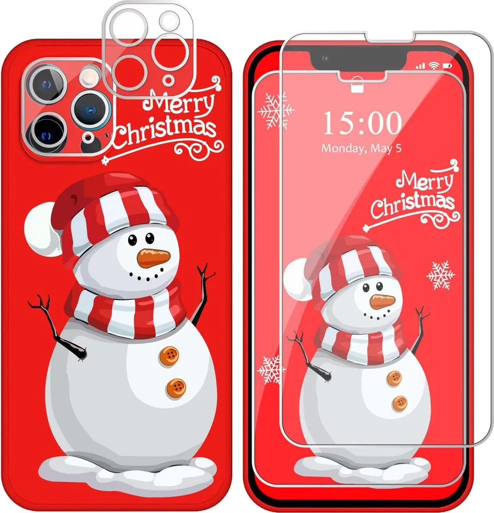 Accessoire iPhone XR pour Noël coque rouge décorative bonhomme de neige