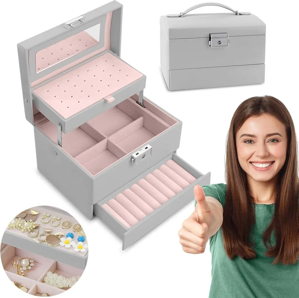 Coffret à bijoux Massido MS-704 - Organisateur de luxe Gris Multi-niveaux