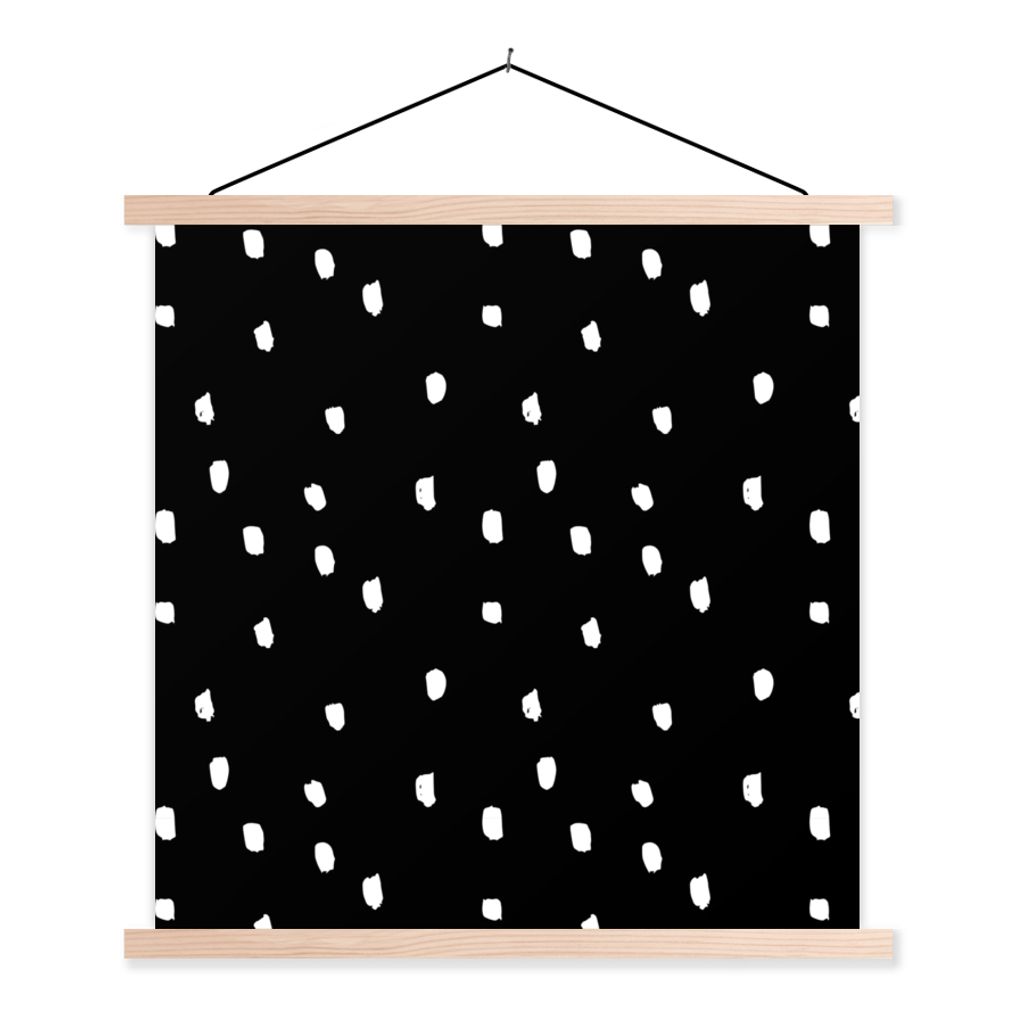 MuchoWow Textilposter Schwarz - Weiß - Design - Punkte 40x40 cm mit holzfarbenen Rahmen - Posterleiste