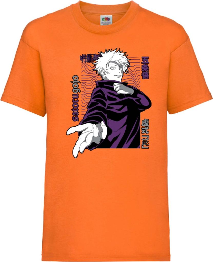 Kinder T-Shirt Japan Animation Manga Anime Comics Jujutsu Anime Manga Kaisen Satoru Gojo 02 Var-045- Gojo 02, 7-8 Jahr - 128 / Orange