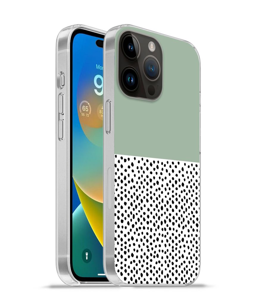 MuchoWow Handyhülle Schutzhülle Hülle für Apple iPhone 14 Pro Max Polka dots - Grün - Schwarz Silikon Softcase Handy Hülle - Hardcover