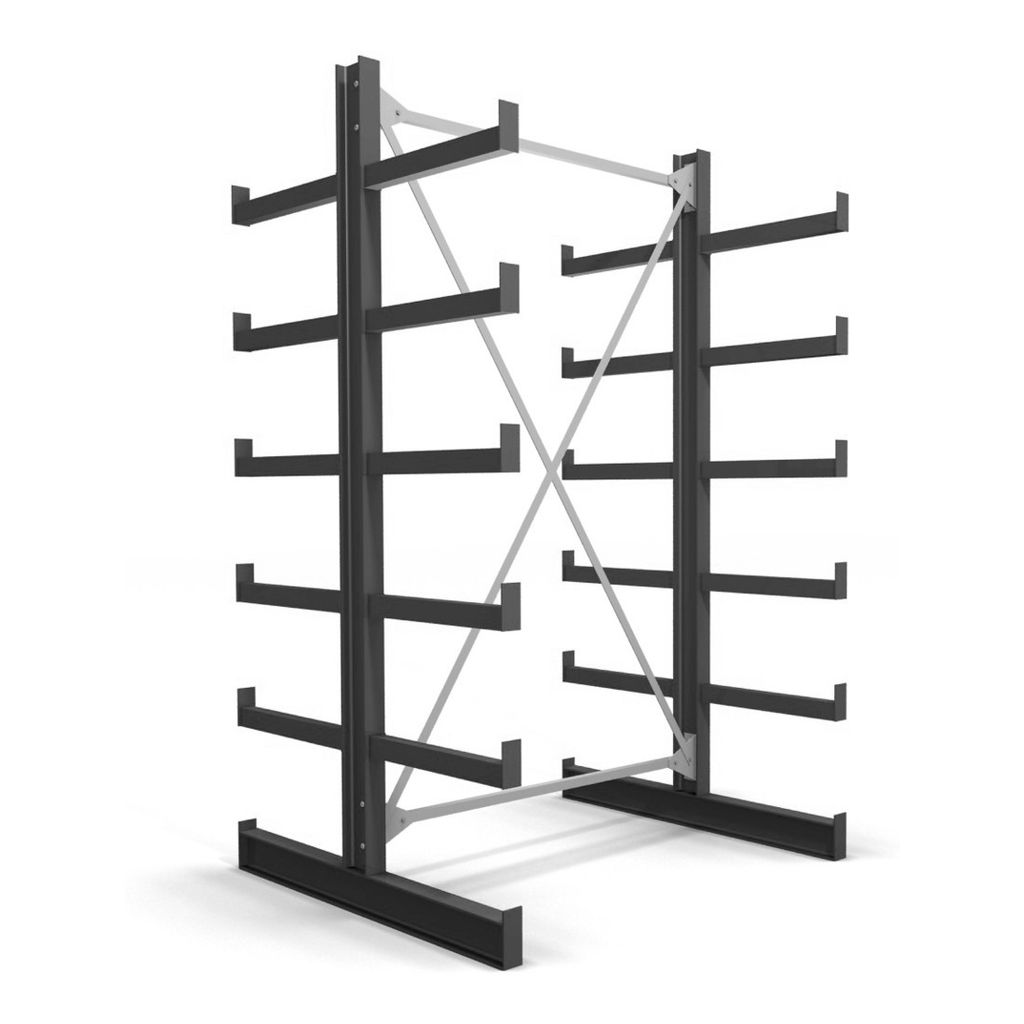 STIER Kragarmregal, doppelseitig, 1 Feld mit 5 Ebenen, BxHxT 1300x2000x500mm, Regalsystem mit 5 gleich langen Kragarmen (pro Seite), Tragkraft pro ...