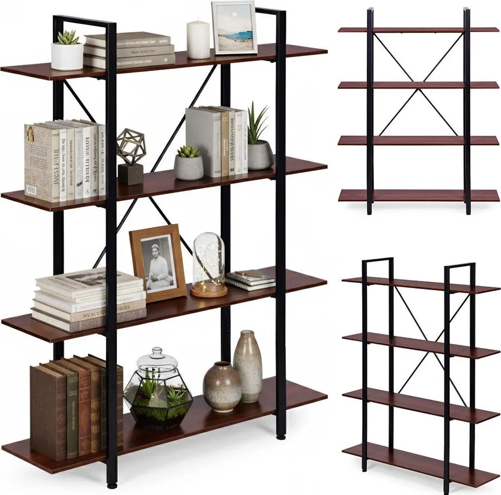 Bibliothèque étagère style loft à 4 niveaux pour salon et bureau chic