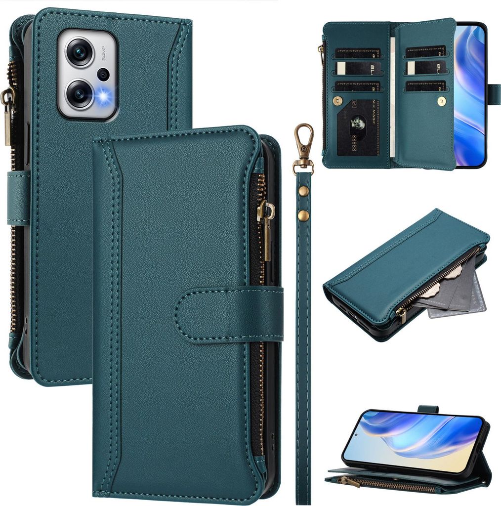 Handyhülle für Xiaomi Poco X4 GT/Redmi Note 12T Pro Reißverschluss Geldbörse Kunstleder Klapphülle mit Kartensteckplatz, Ständer, Handschlauf...