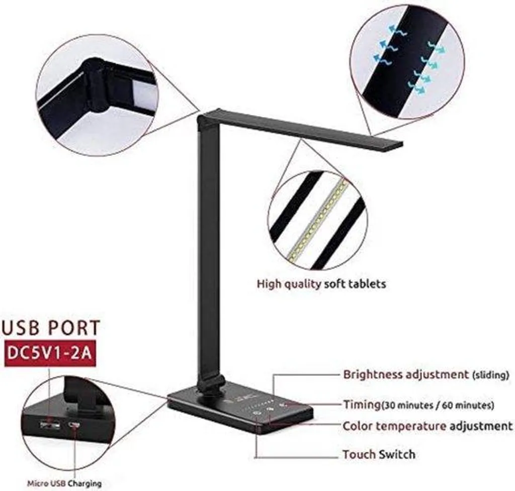Lampe à étrier à LED anti-UV compacte 4,3 x 11,7 x 42,9 cm pour bureau