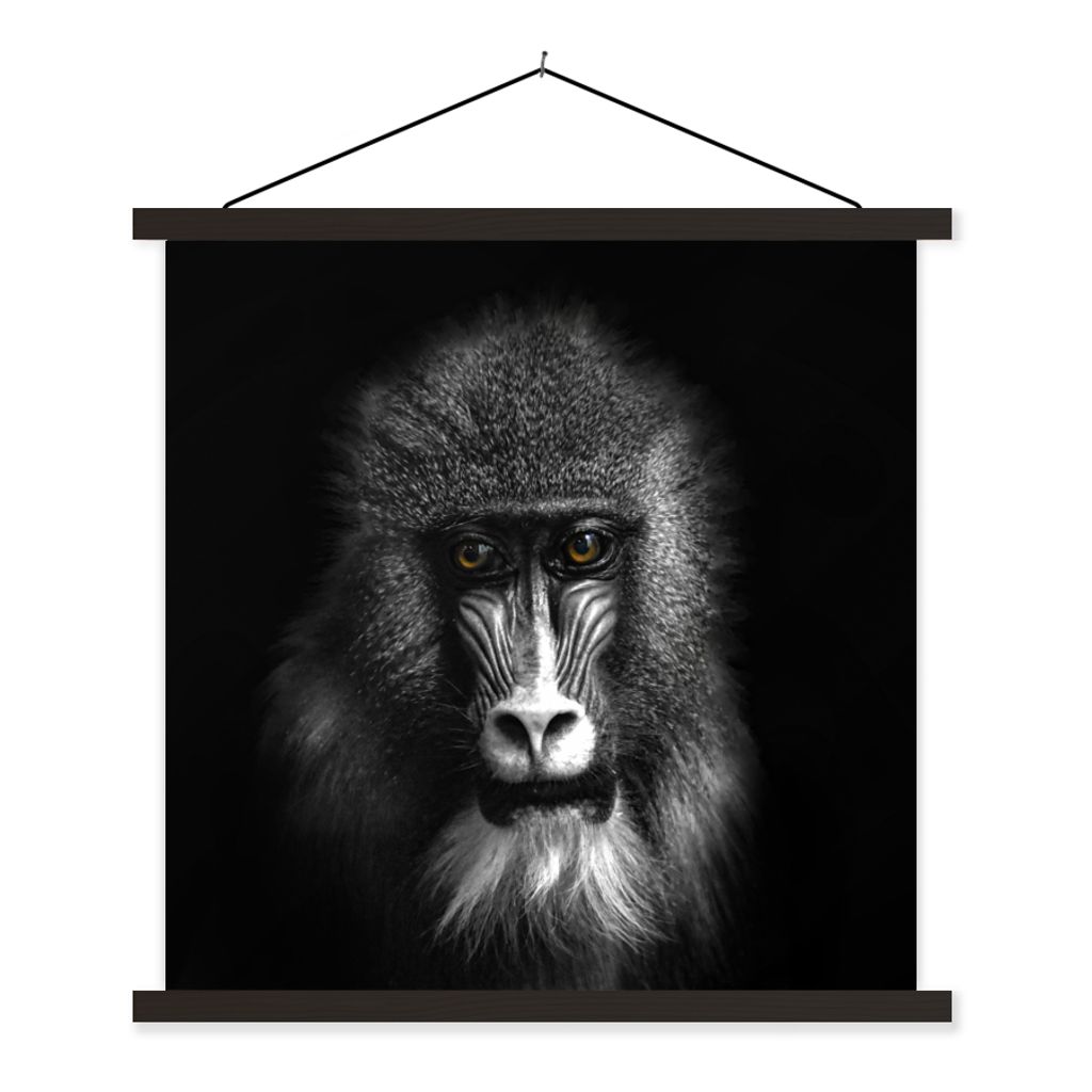 MuchoWow Textilposter Affe - Tiere - Augen - Braun - Schwarz und weiß 40x40 cm mit schwarzem Rahmen - Fotos