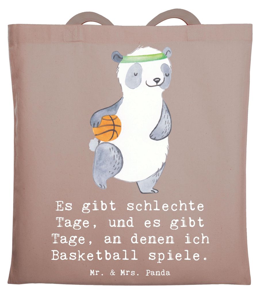 Mr. & Mrs. Panda Tote Bag Panda Basketball - Braun Pastell - Geschenk, Laptoptasche, Schultasche, Basketballplatz, Jutebeutel, schultertasche baumw...