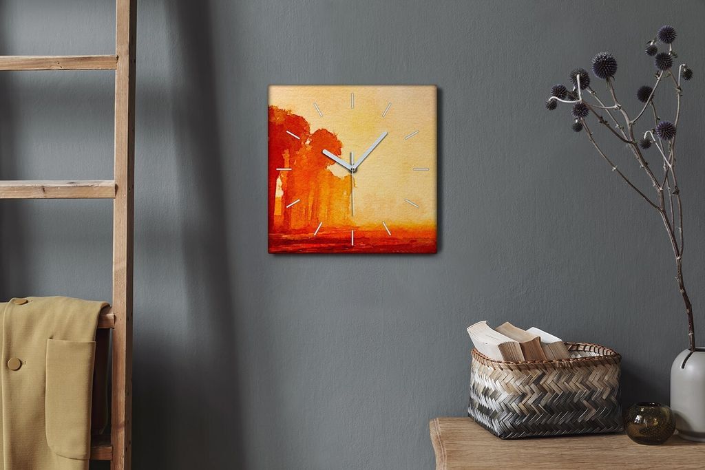 Coloray Hodiny Unikátní 30x30 cm Tiché hodiny Pro obývací pokoj a kuchyň Nástěnné hodiny Plátno Bílé ručičky hodin - Las Orange