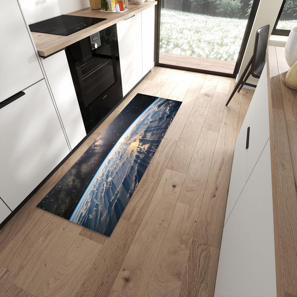 Küchenteppich 60x180cm rutschfest & abwischbar PVC Läufer - Weltall Sonnenaufgang